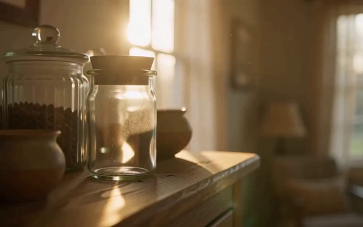 A first frame from an H3 Max clip: a hand lifting a jar from a shelf.