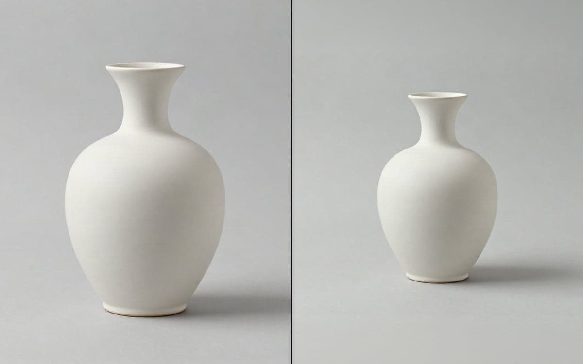 A square photo of a vase on the left, and the same photo on the right widened to a landscape shot with the backdrop continued.